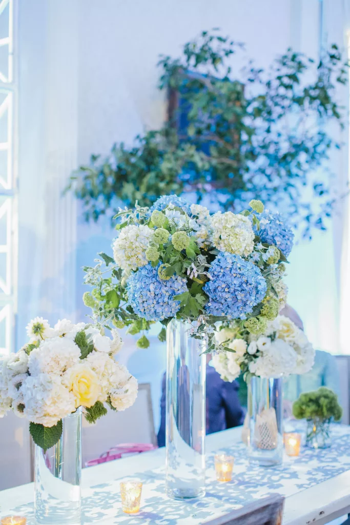 Blue & White Hydrangea Centerpieces