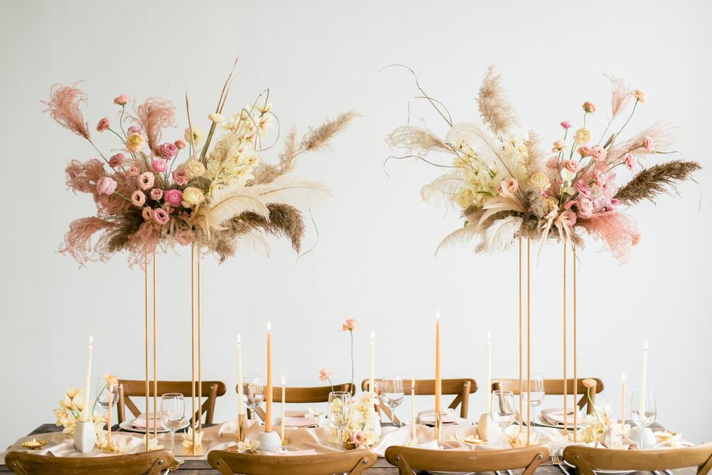 Elegant Feather and Pampas Grass Centerpiece