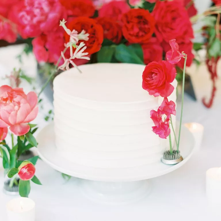 Simple White Cake with Pink Flowers