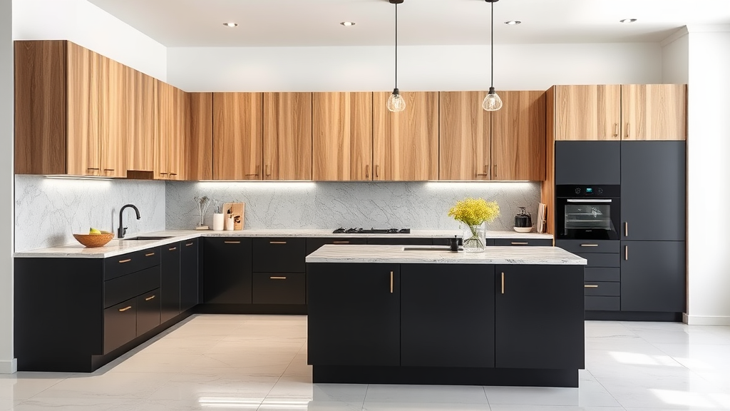 Two-Tone Cabinets with Matte Black and Natural Wood